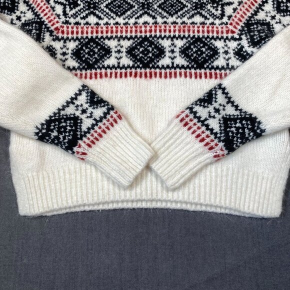 Abercrombie & Fitch Fair Isle Knit Sweater White/Red/Navy Wool Blend Womens XS - Picture 3 of 9